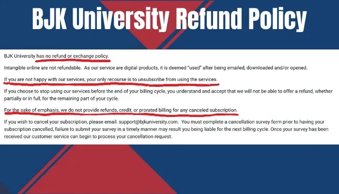 BJK University Review Refund Policy