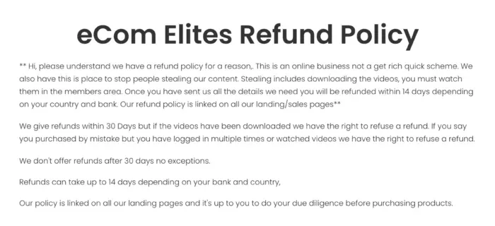 Does Ecom Elites Have A Refund Policy?