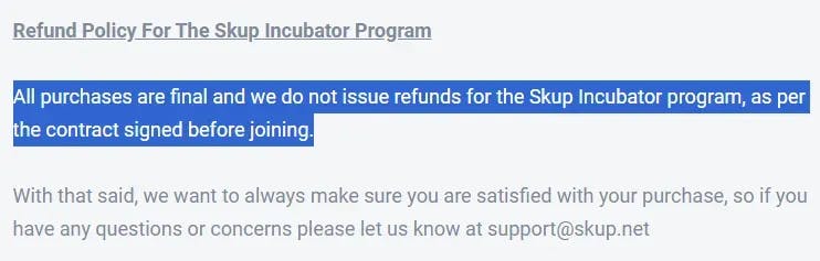 Skup refund policy
