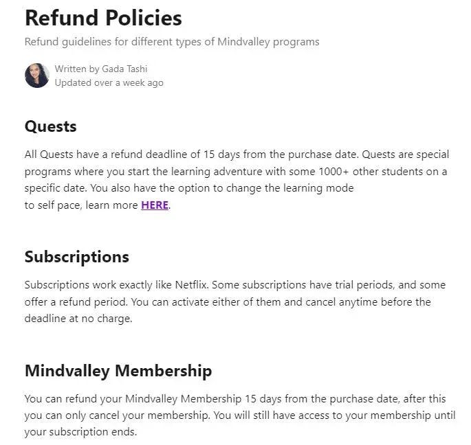 mindvalley refund policy