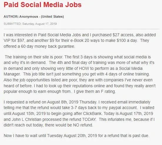 paid social media jobs refund policy