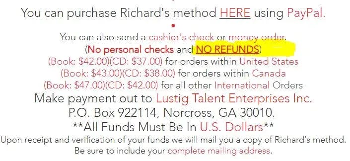 richard lustig refund policy