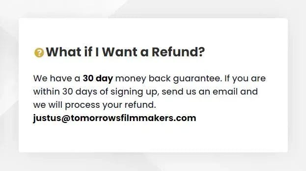 tomorrows filmmakers refund policy