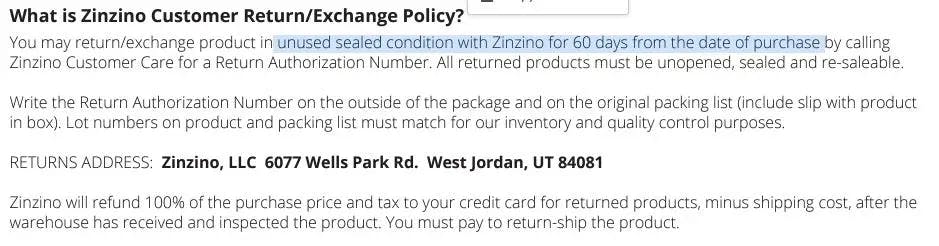 zinzino refund policy